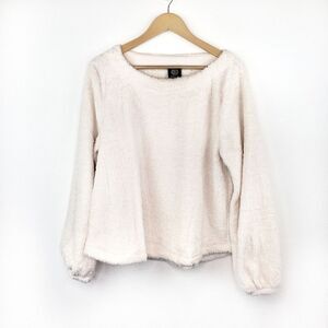 Bobeau Sweater Women Size L White Faux Fur Bishop Long Sleeves